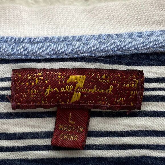 7 For All Mankind 7FAM Striped White Blue T-Shirt 100% Cotton Boys Large - Picture 2 of 3